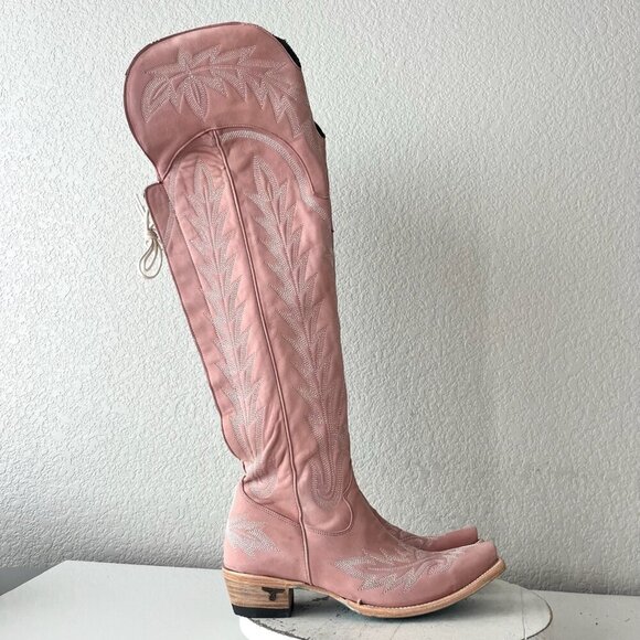 Lane LEXINGTON Over the Knee Womens Cowboy Boots 8 Pink Western Cowgirl Lace Up - Picture 2 of 13